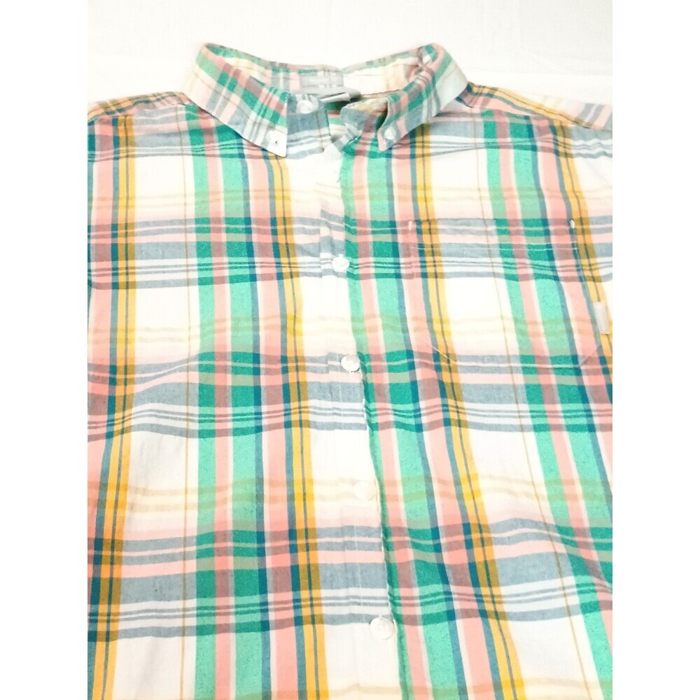 Columbia Mens Large Short Sleeve Plaid Button Down Shirt Teal Blue 100% Cotton - Picture 15 of 16